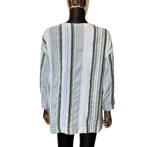 Soft Surroundings Blue Green Striped Embroidered Tunic Top Cotton Blend Medium - Picture 3 of 10